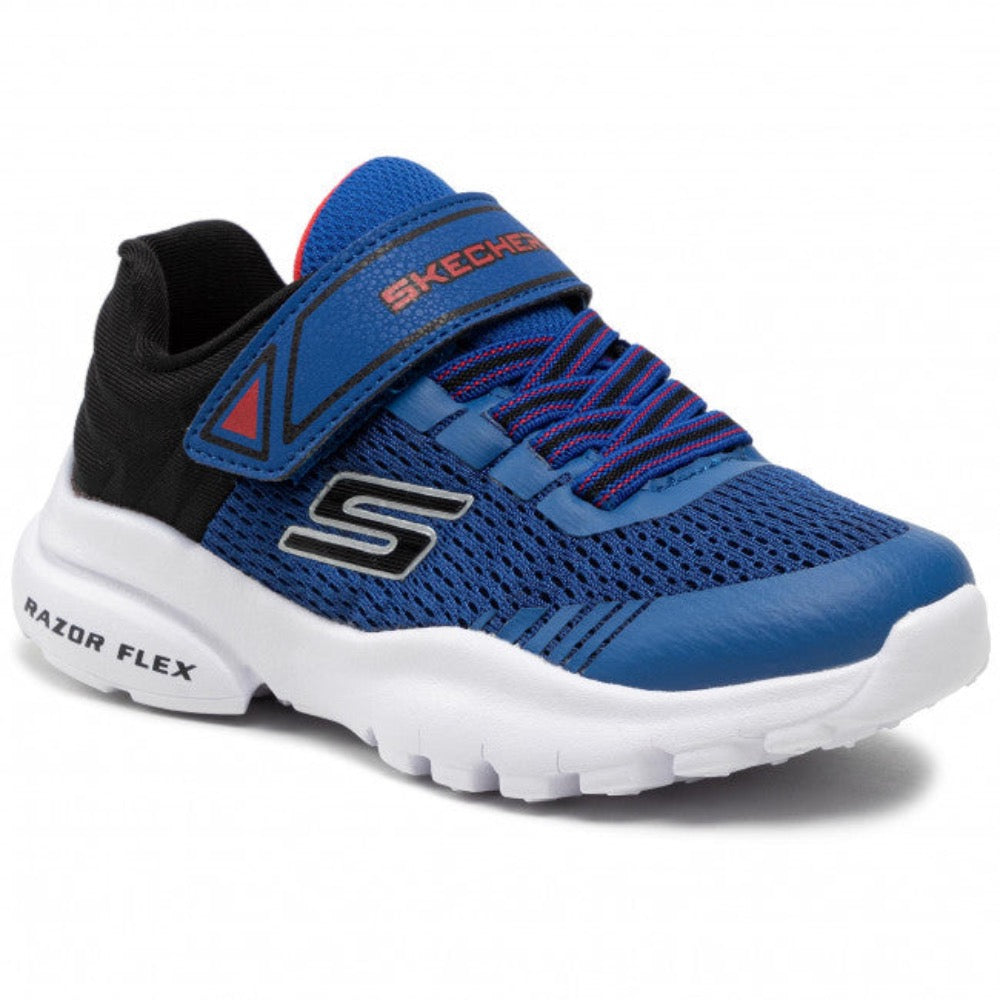 Light Gray Skechers Boys Razor Flex - Mezder Hook and Loop Royal