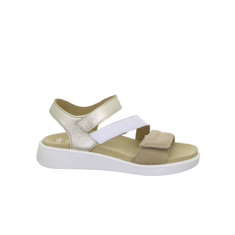 Ara Women's Marina Triple Adjustable Velcro Sandal Sand / White / Platinum Suede