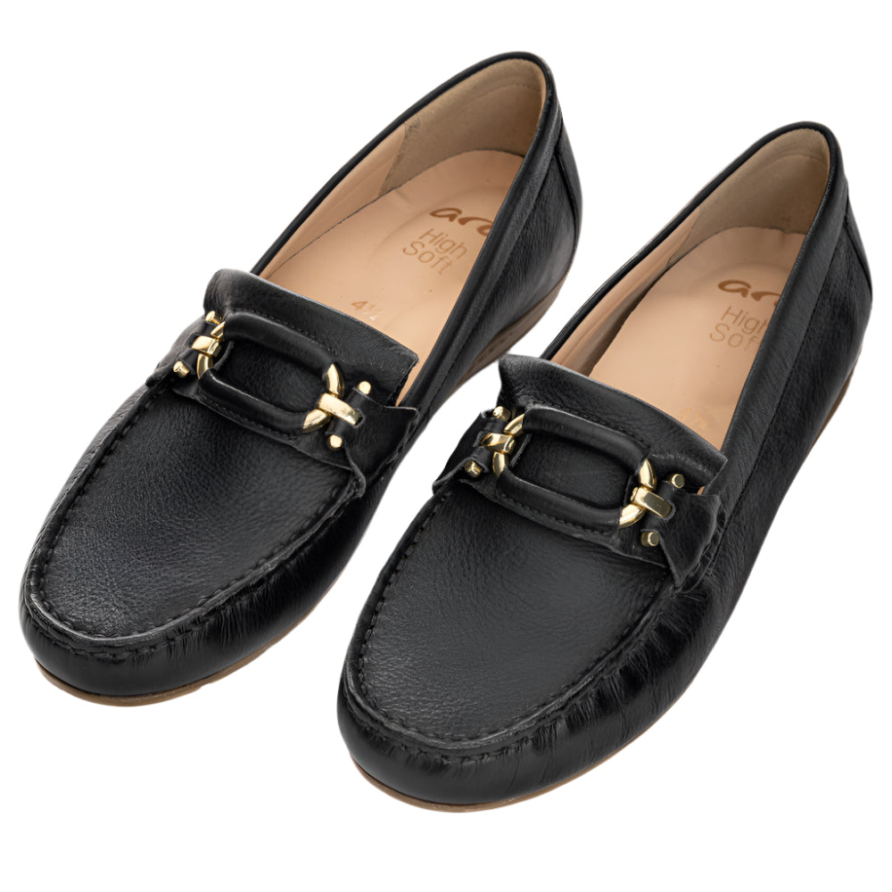 Dark Slate Gray Ara Women's Amarillo Buckle Slip-On Loafer Navy Leather