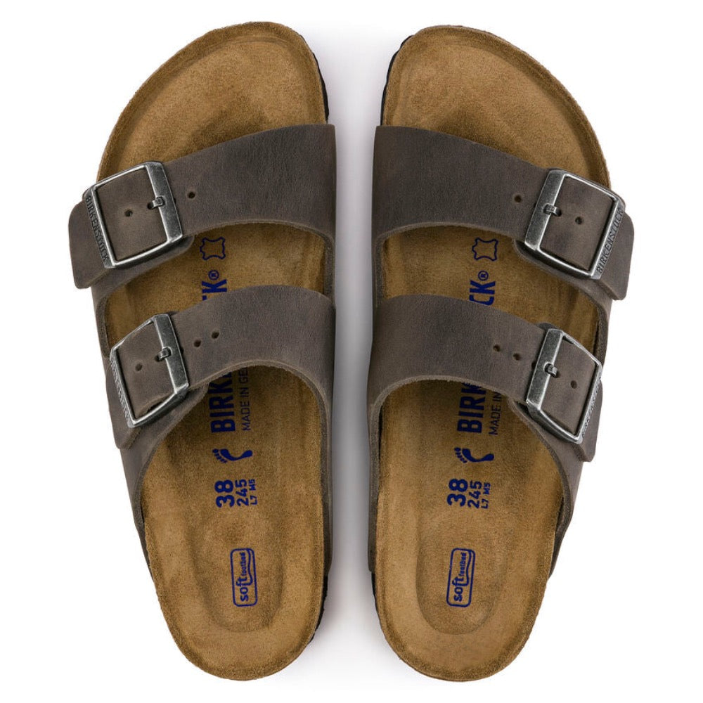 Dark Olive Green Birkenstock Unisex Arizona Soft Footbed Oiled Leather Iron