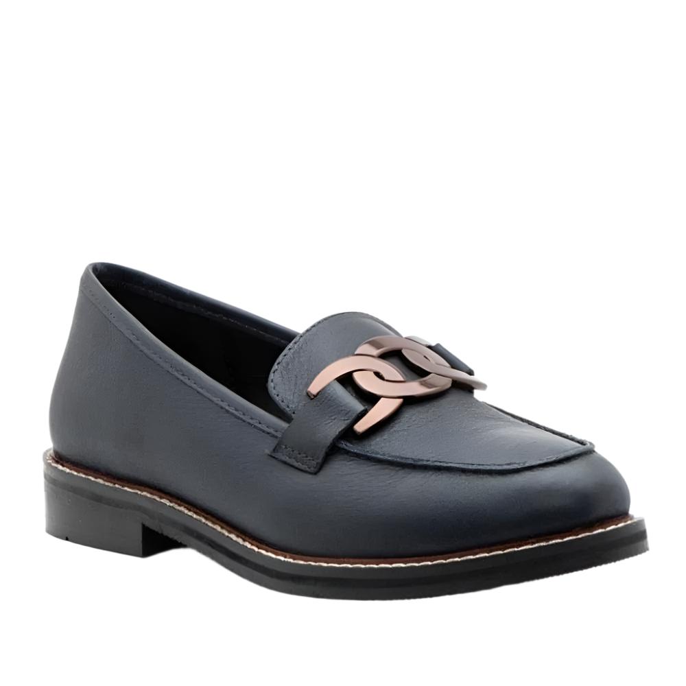 Dark Slate Gray Ara Women's Kyle II Chain Loafer Navy Calf Leather