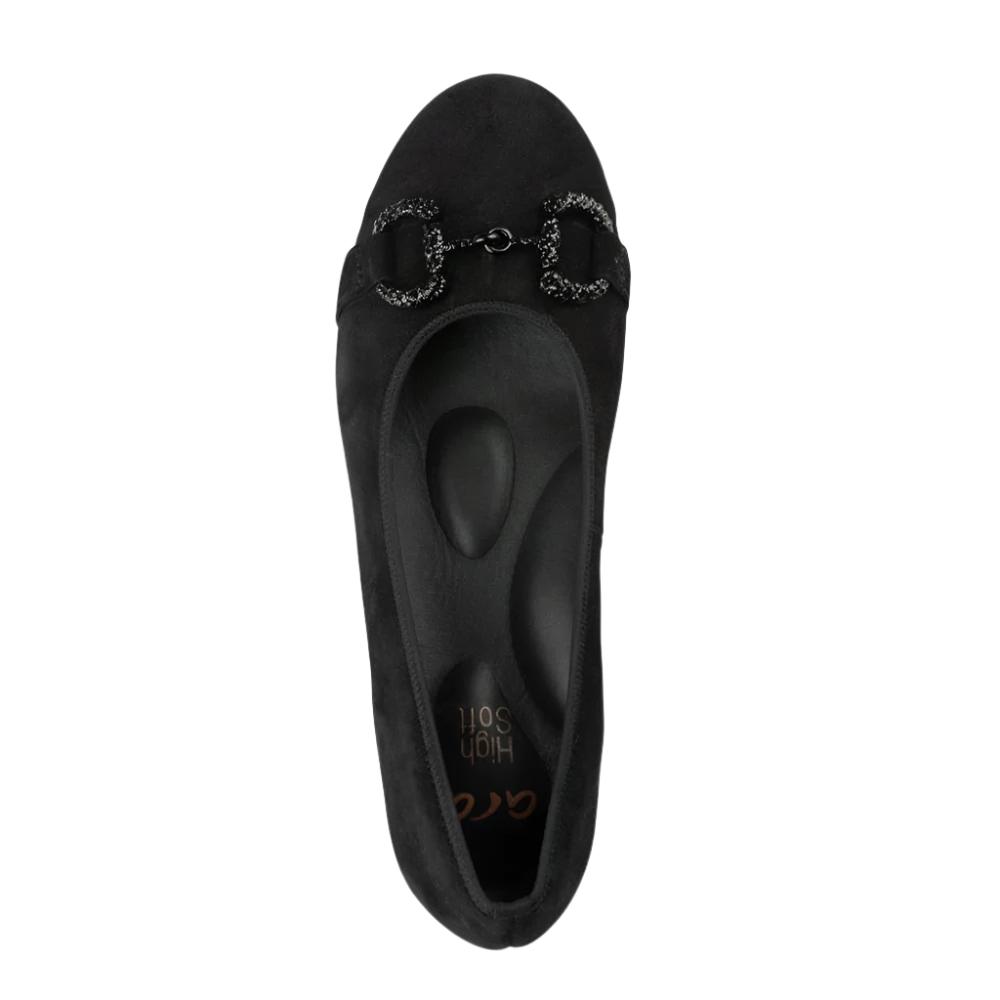 Black Ara Women's Serenity Chain Ballet Flat Black Suede