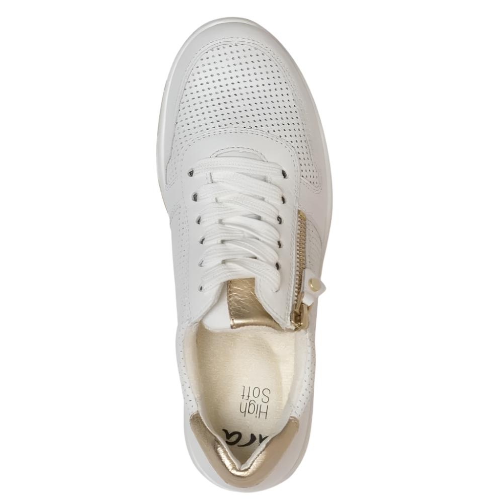 Light Gray Ara Women's Opal Zip & Lace Sneaker White / Platinum Calf / Metallic