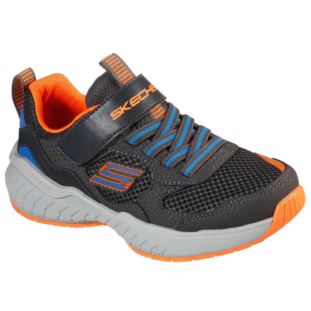 Tan Skechers Boys Power Sonic - Anorzo Hook and Loop Charcoal / Orange