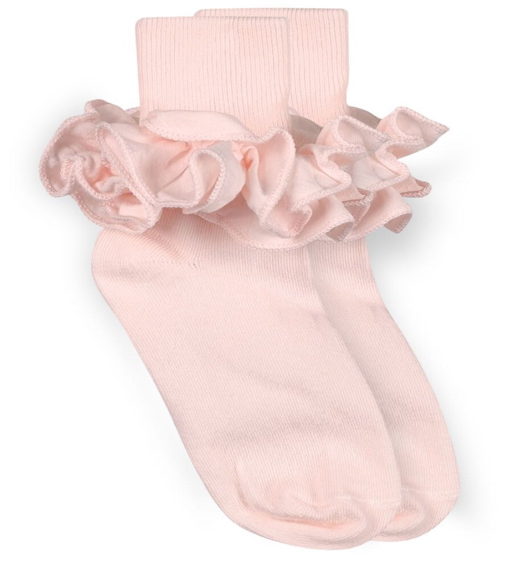 Antique White Jefferies Socks Girls Misty Ruffle Lace Turn Cuff Socks Pink (1 Pair)