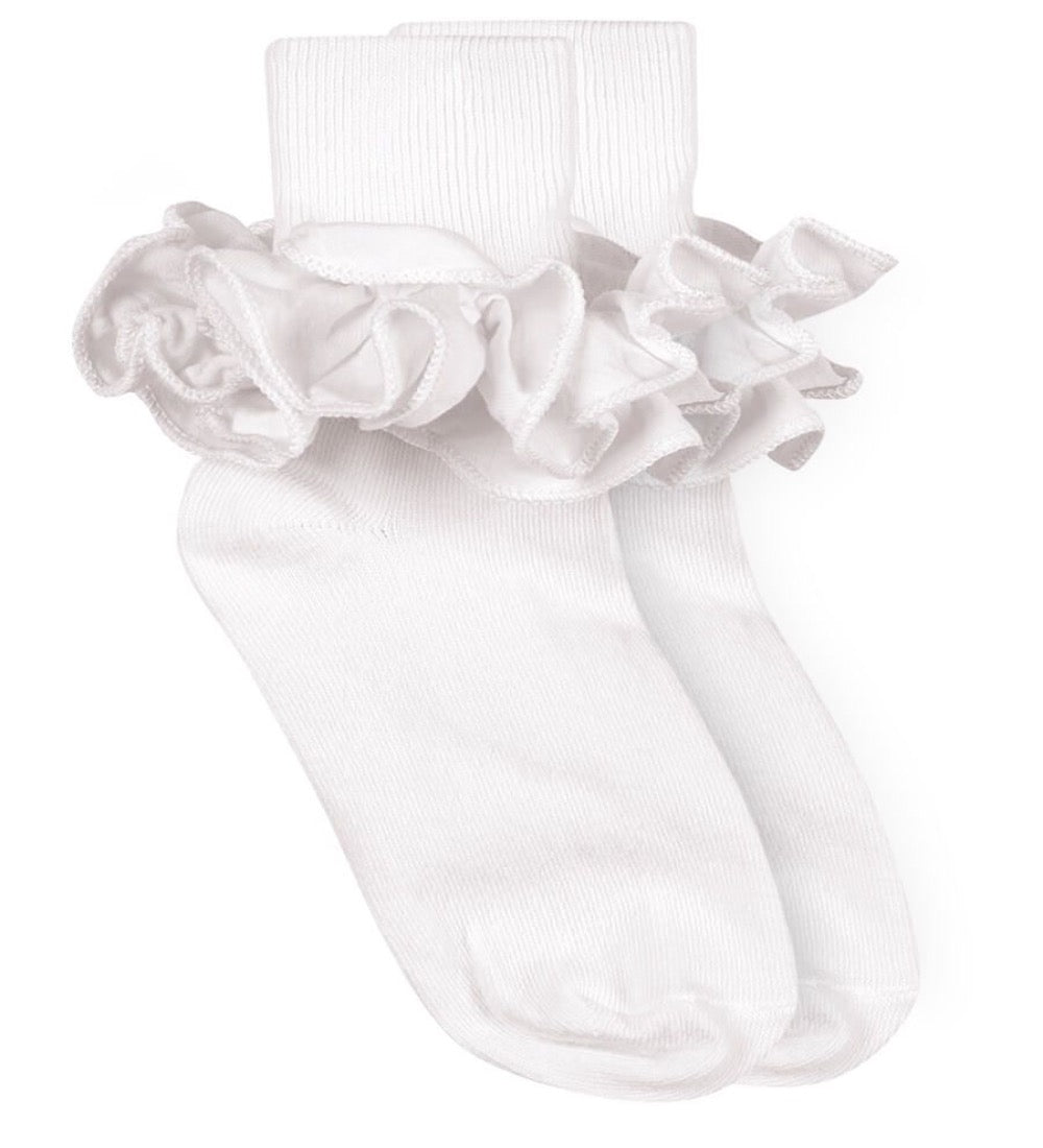 White Smoke Jefferies Socks Girls Misty Ruffle Lace Turn Socks White (1 Pair)