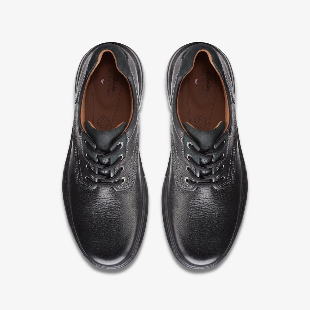 White Smoke Clarks Men's Un Brawley Pace Black Tumbled Leather