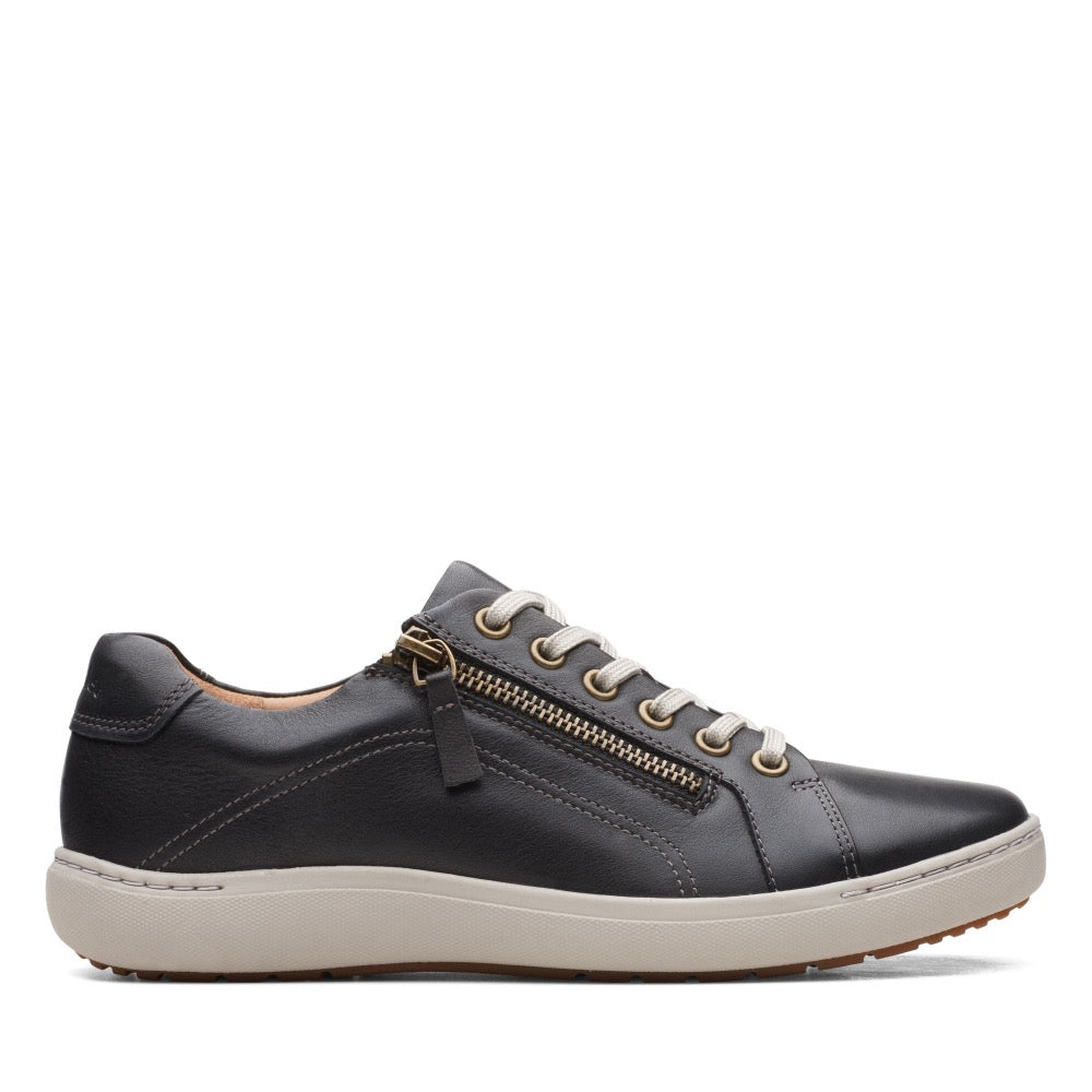 Dark Slate Gray Clarks Women's Nalle Lace Lace-Up Zip Sneaker Black Leather Wide
