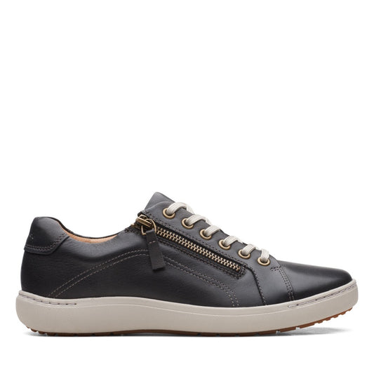 Dark Slate Gray Clarks Women's Nalle Lace Lace-Up Zip Sneaker Black Leather Wide