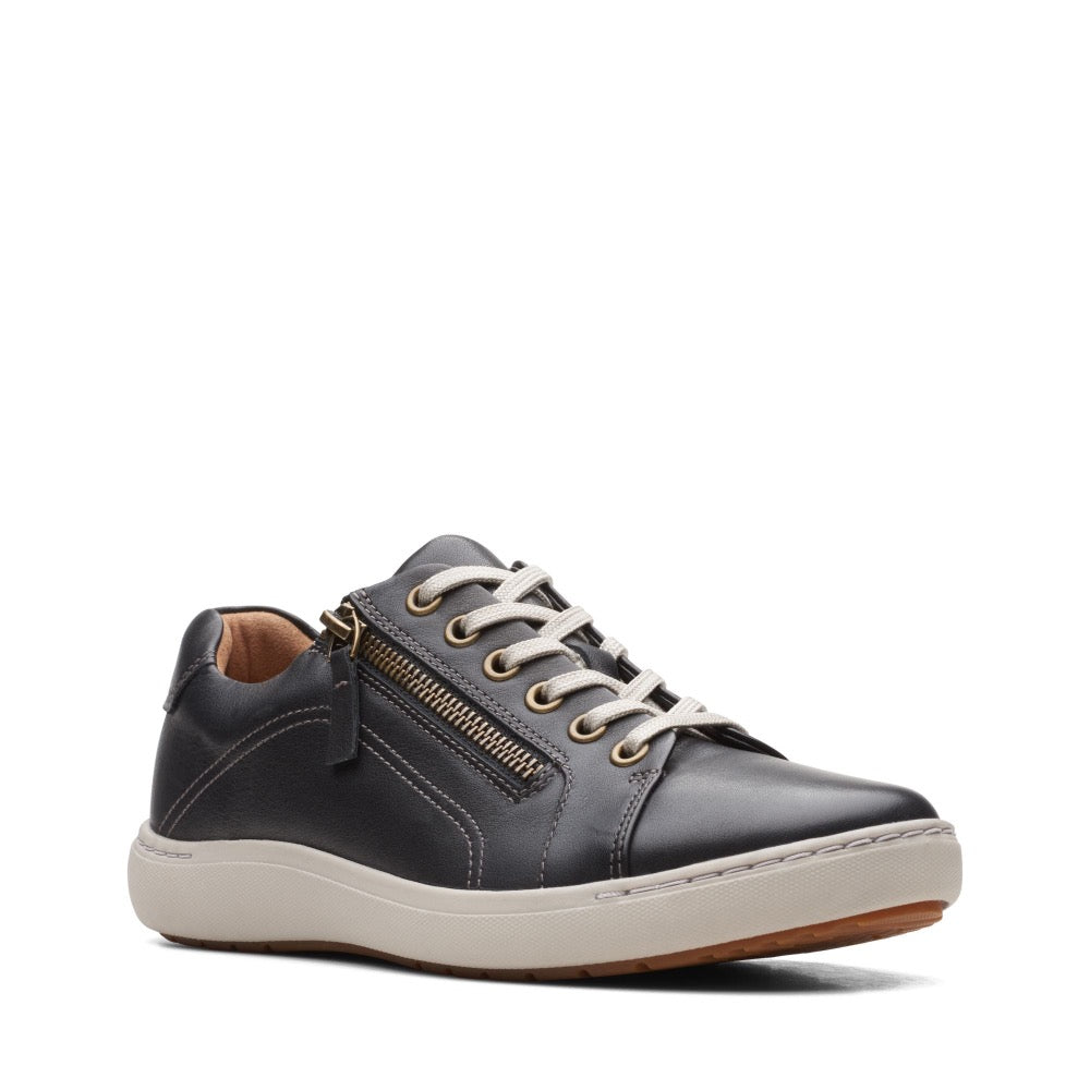 Dark Slate Gray Clarks Women's Nalle Lace Lace-Up Zip Sneaker Black Leather Wide