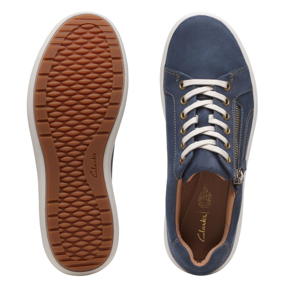 Dark Olive Green Clarks Women's Nalle Lace Lace-Up Zip Sneaker Navy Nubuck Wide