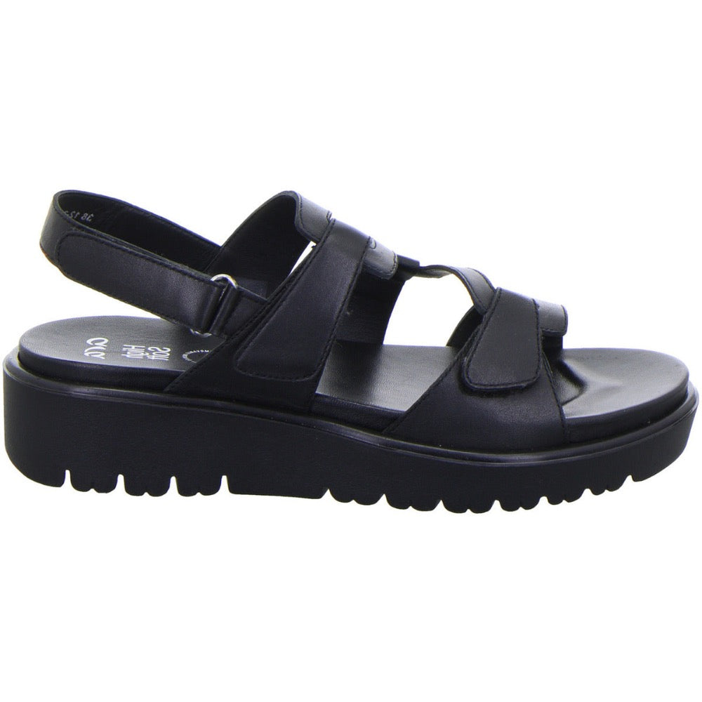 Dark Slate Gray Ara Women's Bayview Triple Adjustable Wedge Sandal Black Nappa Leather