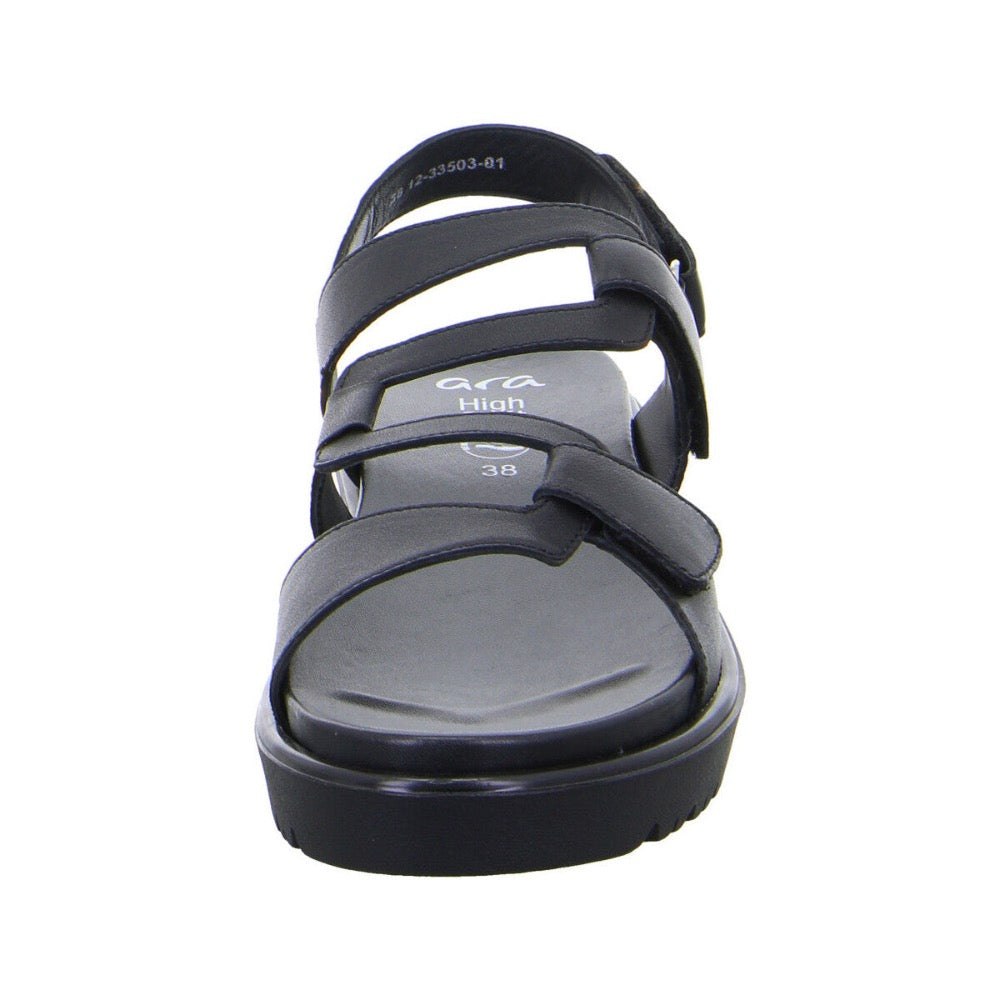 Dark Slate Gray Ara Women's Bayview Triple Adjustable Wedge Sandal Black Nappa Leather