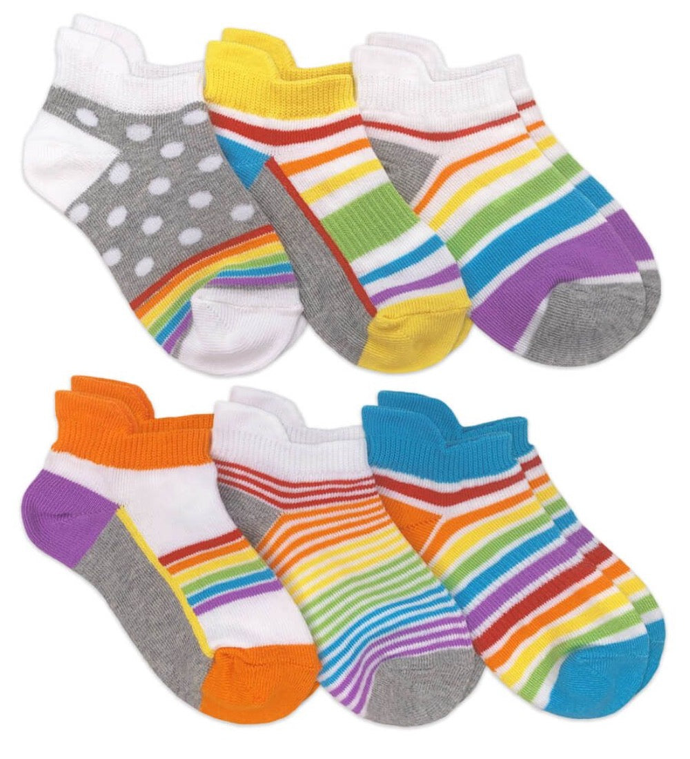 Gray Jefferies Socks Girls Rainbow Sport Tab Low Cut Socks Rainbow 6 Pack