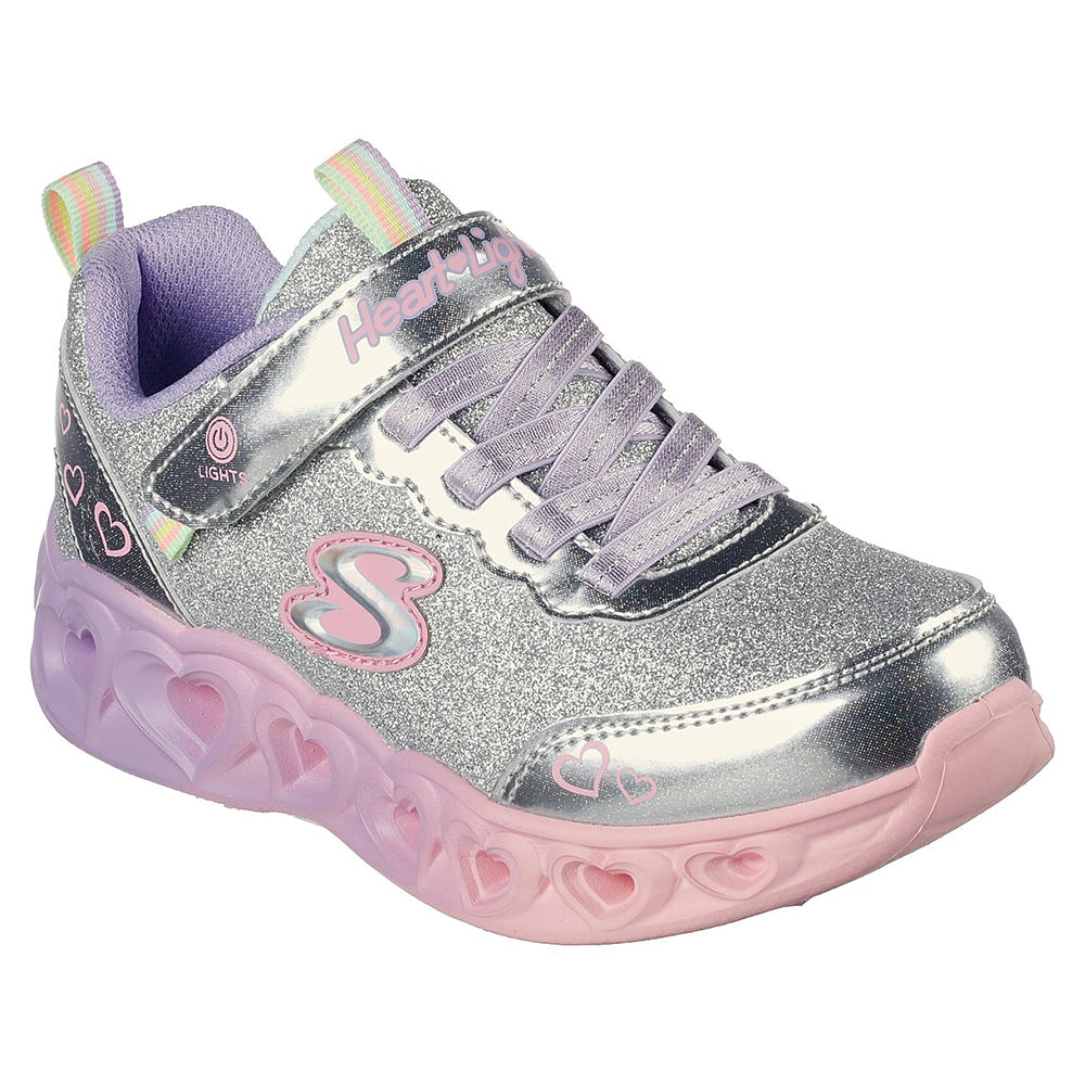 Gray Skechers Little Girls Heart Lights Velcro Silver / Multi