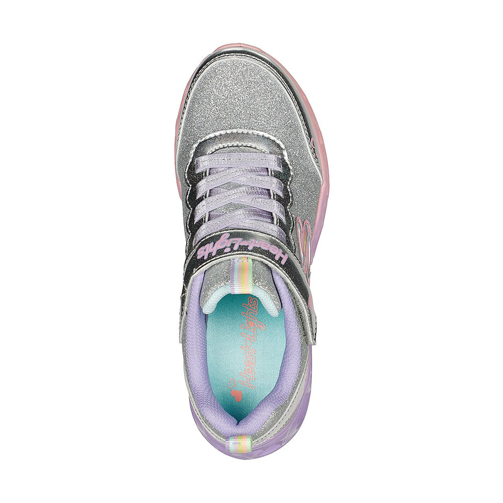 Gray Skechers Little Girls Heart Lights Velcro Silver / Multi