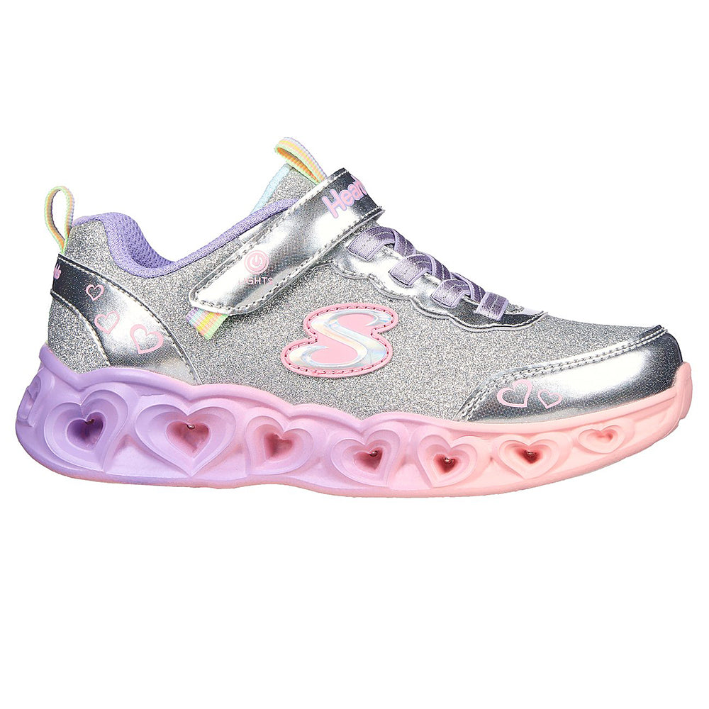 Thistle Skechers Little Girls Heart Lights Velcro Silver / Multi
