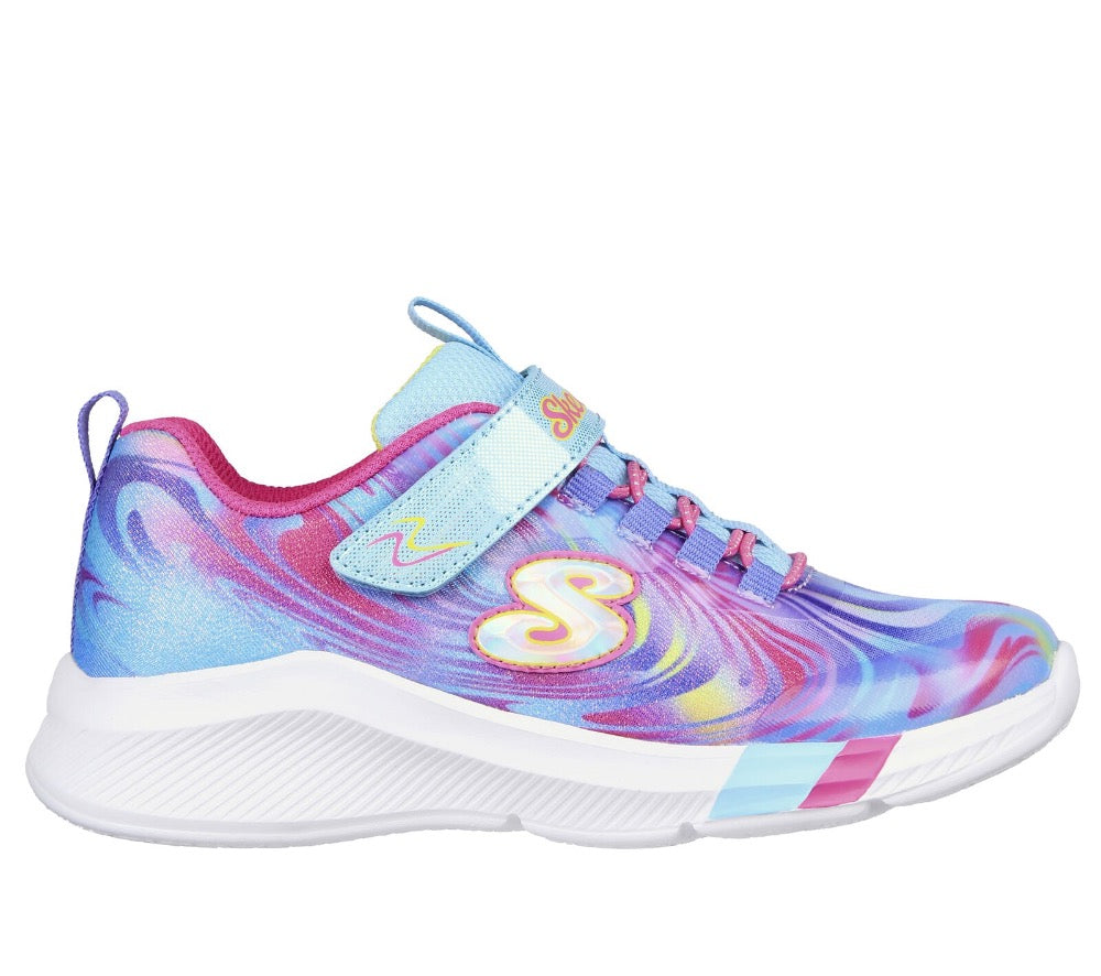 Light Gray Skechers Little Girls Dreamy Lites - Swirly Sweets Velcro Blue / Multi