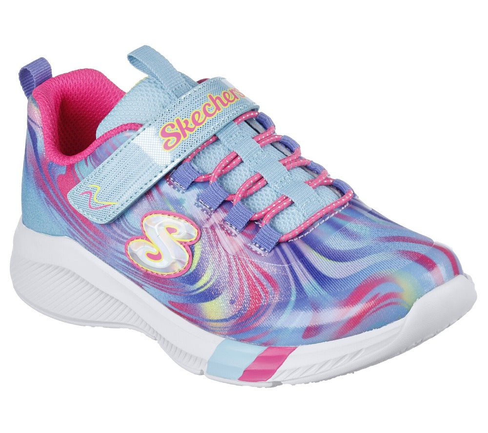 Gray Skechers Little Girls Dreamy Lites - Swirly Sweets Velcro Blue / Multi
