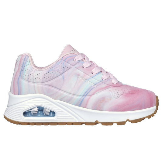 Light Gray Skechers Big Girls Uno Gen1 - Marble Sweetheart Pink / Multi