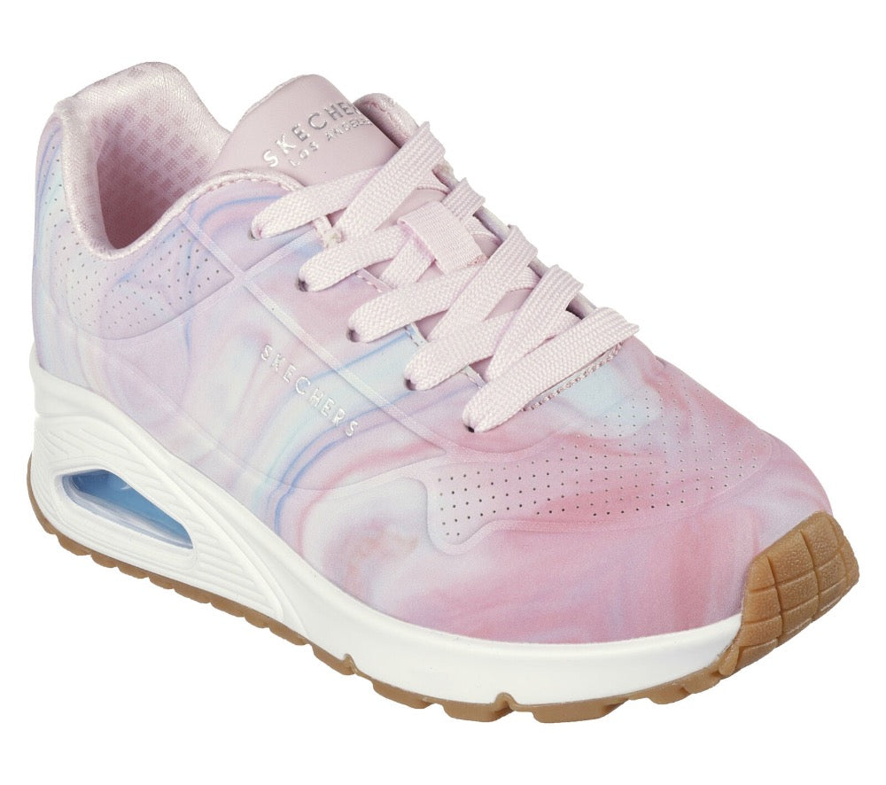 Light Gray Skechers Big Girls Uno Gen1 - Marble Sweetheart Pink / Multi