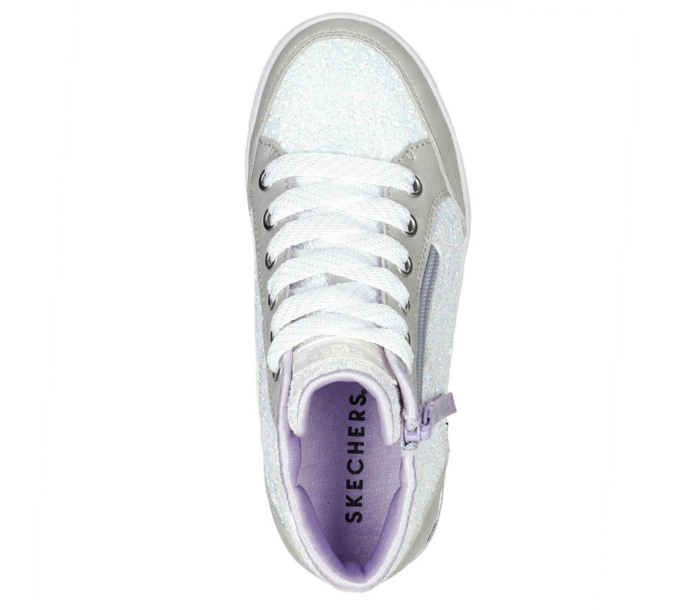 Light Gray Skechers Big Girls Shoutouts 2.0 - Glitter Steps Zip Grey