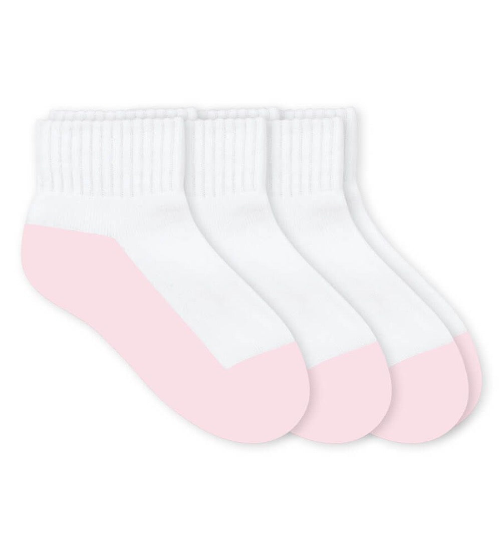 White Smoke Jefferies Socks Girls Seamless Smooth Toe Sport Quarter Cut Socks White / Pink 3 Pack