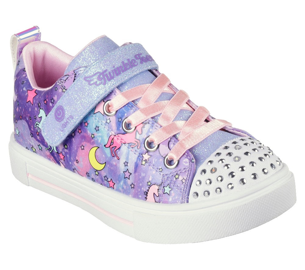 Light Gray Skechers Little Girls Twinkle Sparks - Unicorn Dreaming Velcro Purple / Multi