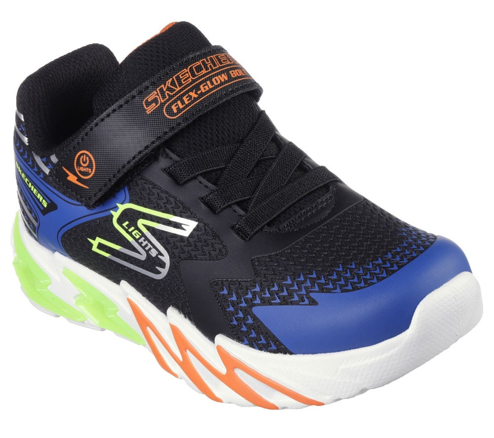 Light Gray Skechers Boys S Lights: Flex-Glow Bolt Hook and Loop Black / Blue