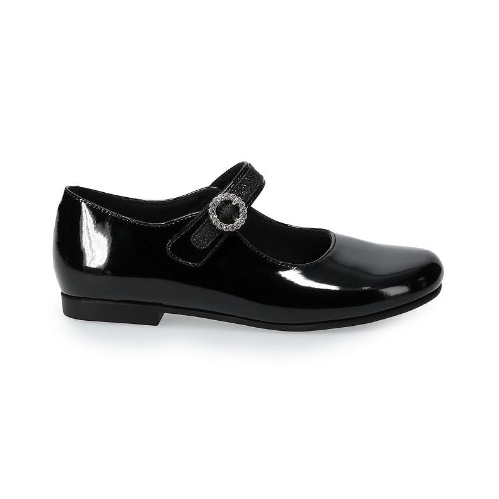 Light Gray Valencia Imports (Rachel Shoes) Little Girls Mary Jane w/ Velcro Strap Black Patent