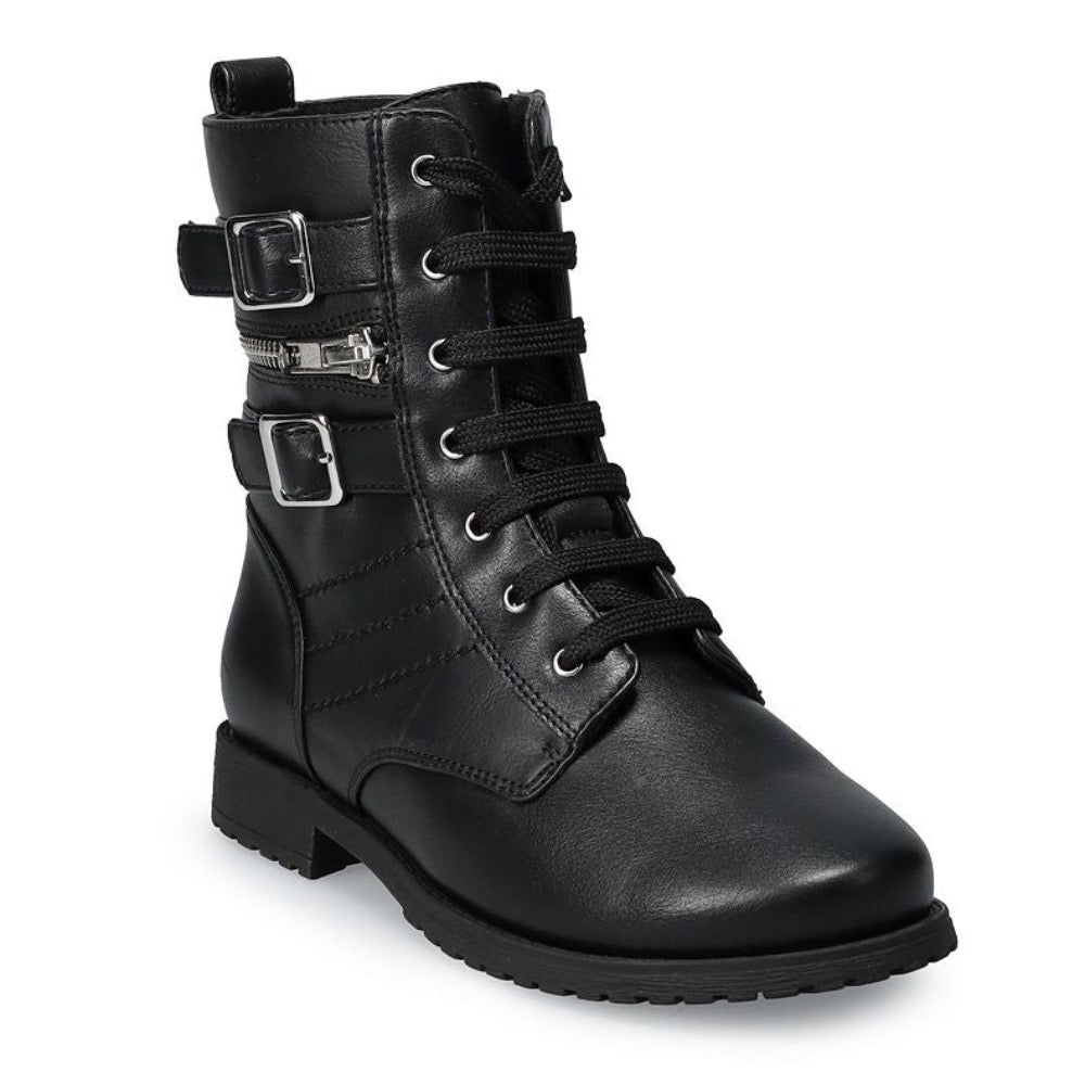 Dark Slate Gray Valencia Imports (Rachel Shoes) Little Girls Combat Boot w/ Zip Black