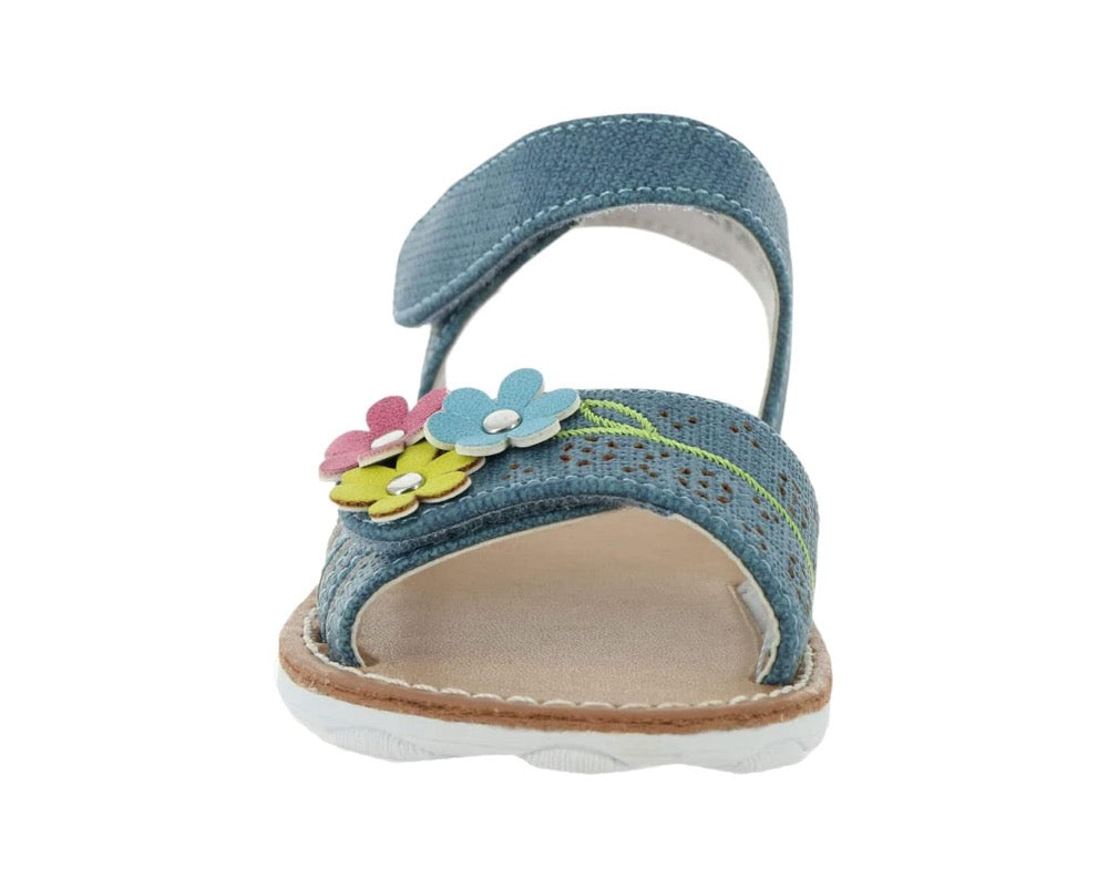 Light Slate Gray Valencia Imports (Rachel Shoes) Toddler and Little Girls Tiana Sandal w/ Velcro Strap Denim / Multi