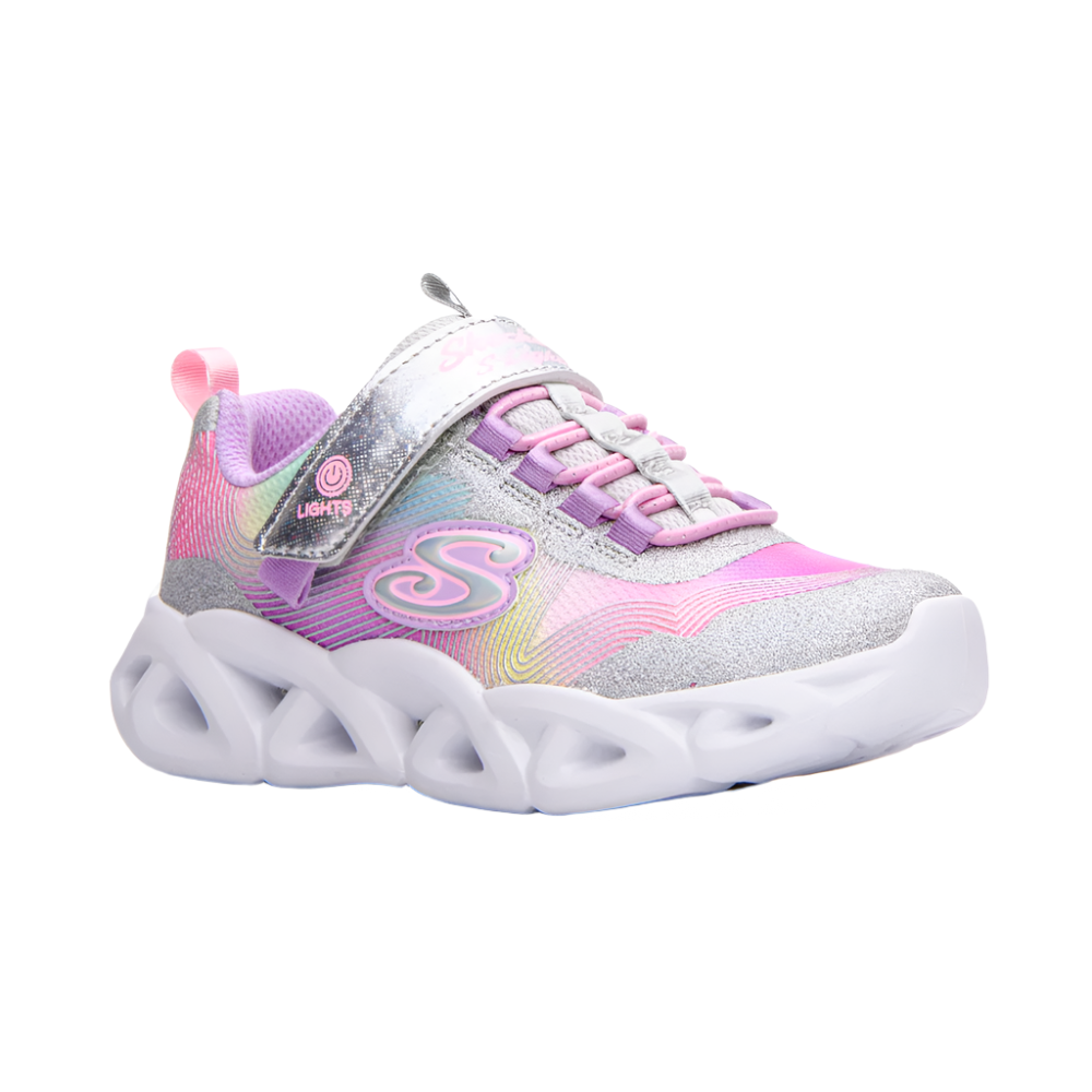 Light Gray Skechers Little Girls Twisty Brights 2.0 Velcro Silver / Multi