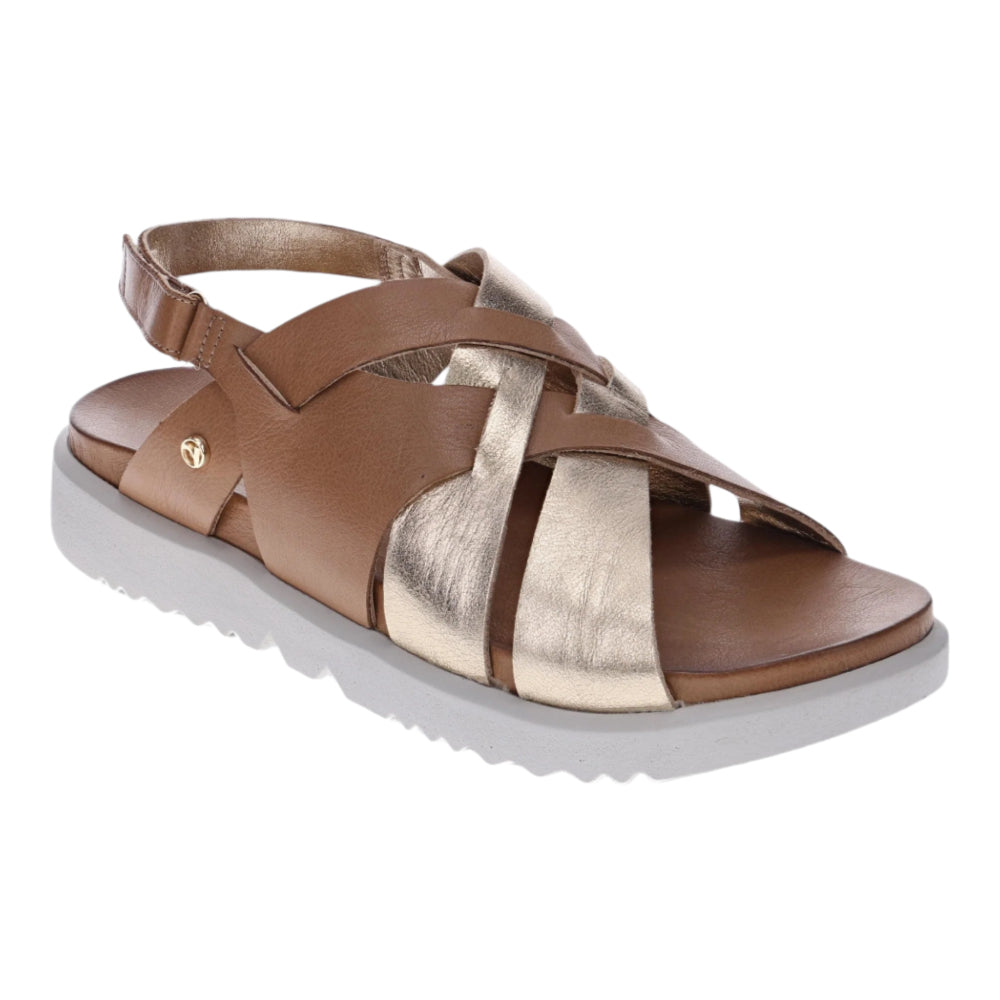 Dim Gray Revere Women's Bermuda Comfort Sandal Tan / Gold
