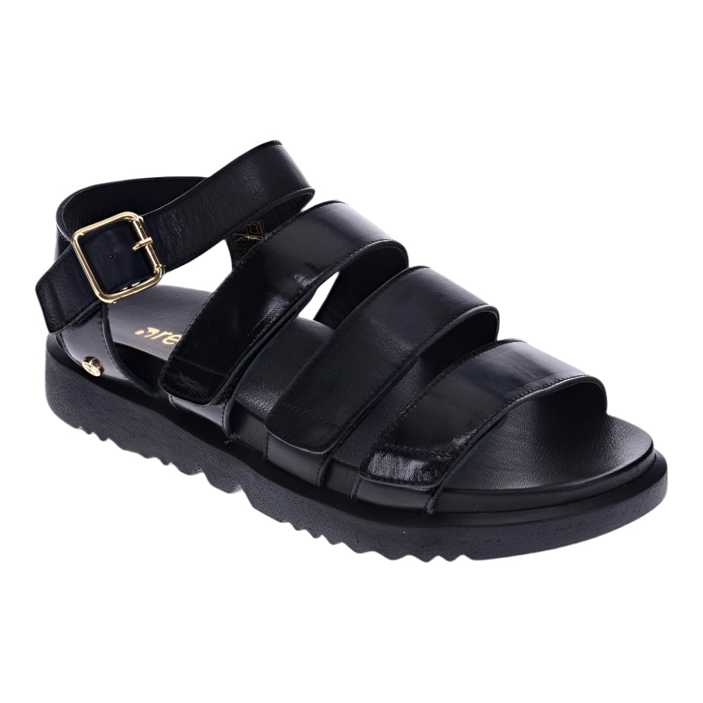 Dark Slate Gray Revere Women's Costa Rica Adjustabe 4-Strap Sandal Black Sheen