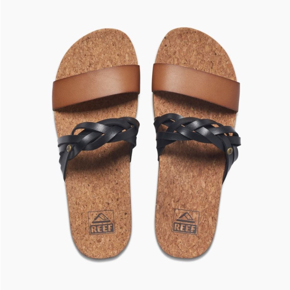 Dark Slate Gray Reef Women's Cushion Vista Hi Twist Slide Sandal Cognac / Black