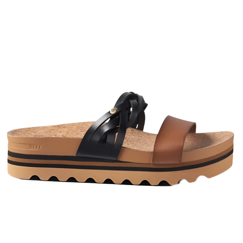 Snow Reef Women's Cushion Vista Hi Twist Slide Sandal Cognac / Black