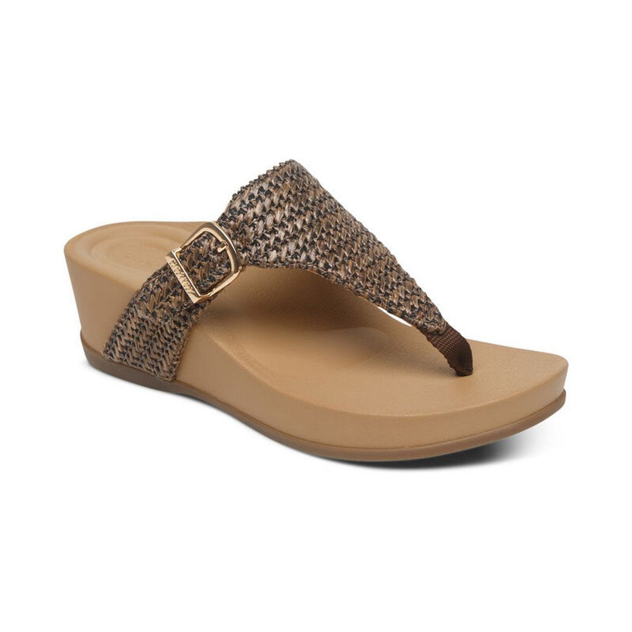 Dim Gray Aetrex Women's Kate Thong Wedge Sandal Brown Woven