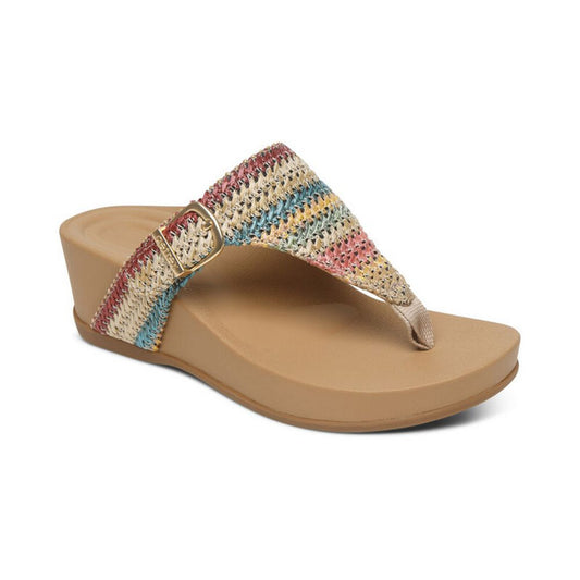 Rosy Brown Aetrex Women's Kate Thong Wedge Sandal Multi-Woven