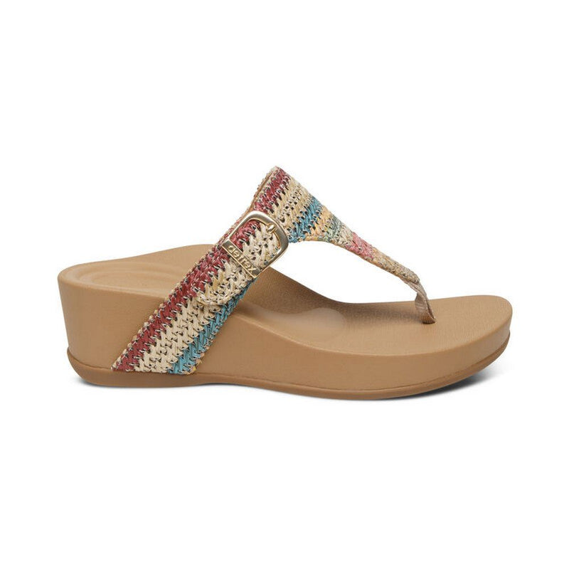 Rosy Brown Aetrex Women's Kate Thong Wedge Sandal Multi-Woven