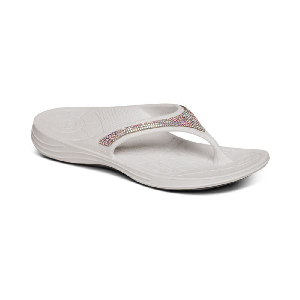 Light Gray Aetrex Women's Fiji Orthotic Flips Flip Flop White Sparkle