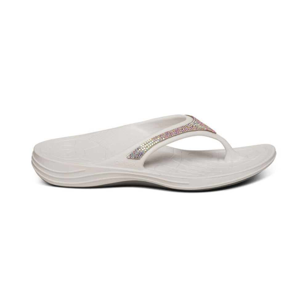 Light Gray Aetrex Women's Fiji Orthotic Flips Flip Flop White Sparkle