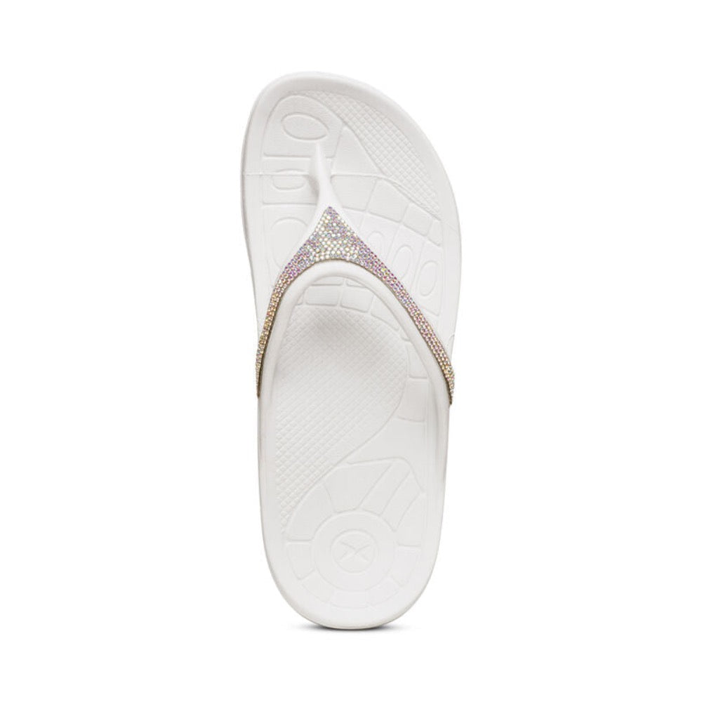 Light Gray Aetrex Women's Fiji Orthotic Flips Flip Flop White Sparkle
