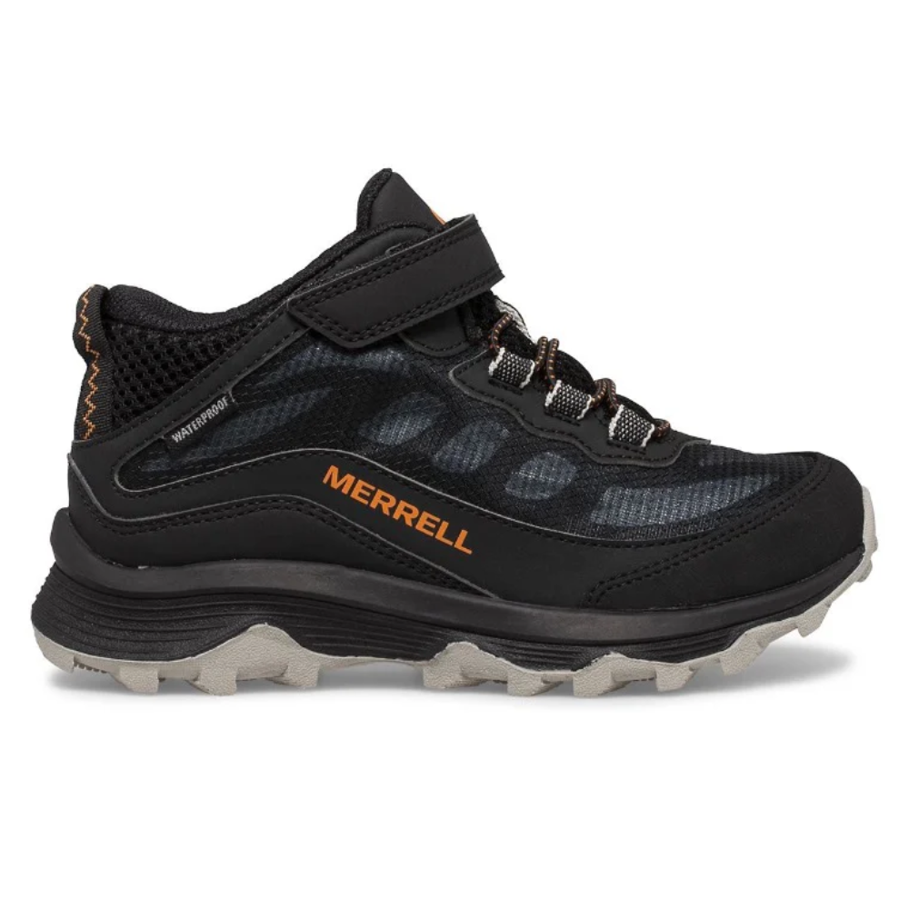 Dark Slate Gray Merrell Boys Moab Speed Mid A/C Waterproof Hook and Loop Boot Black