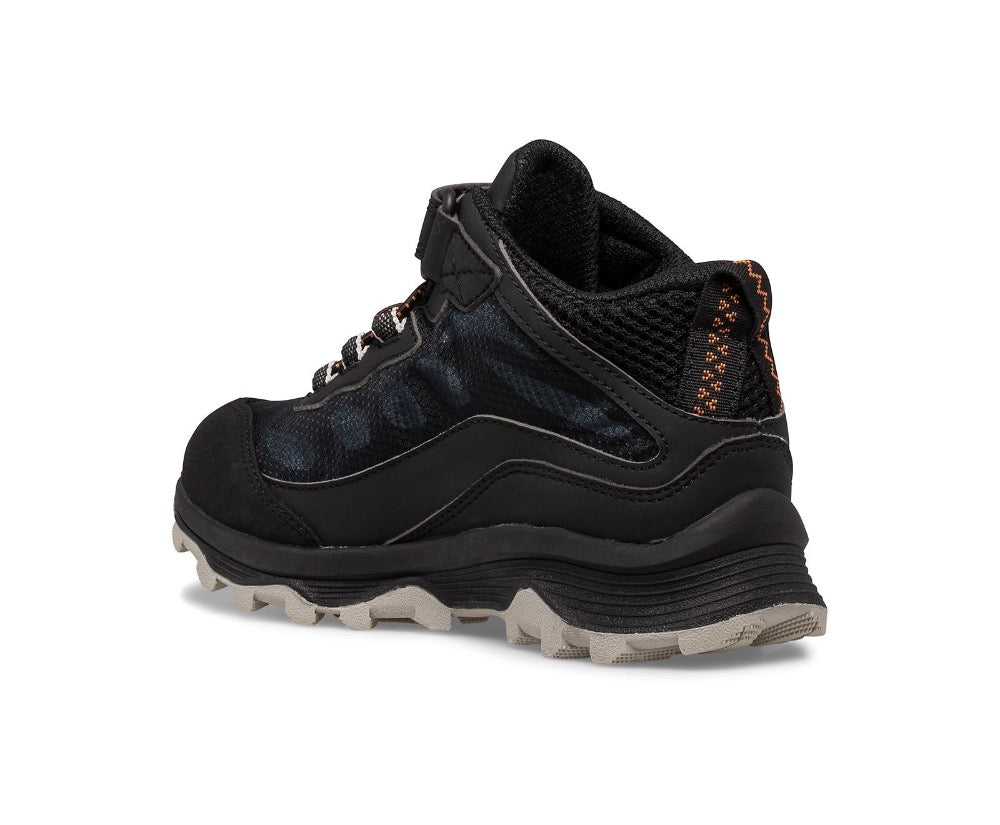 Black Merrell Boys Moab Speed Mid A/C Waterproof Hook and Loop Boot Black