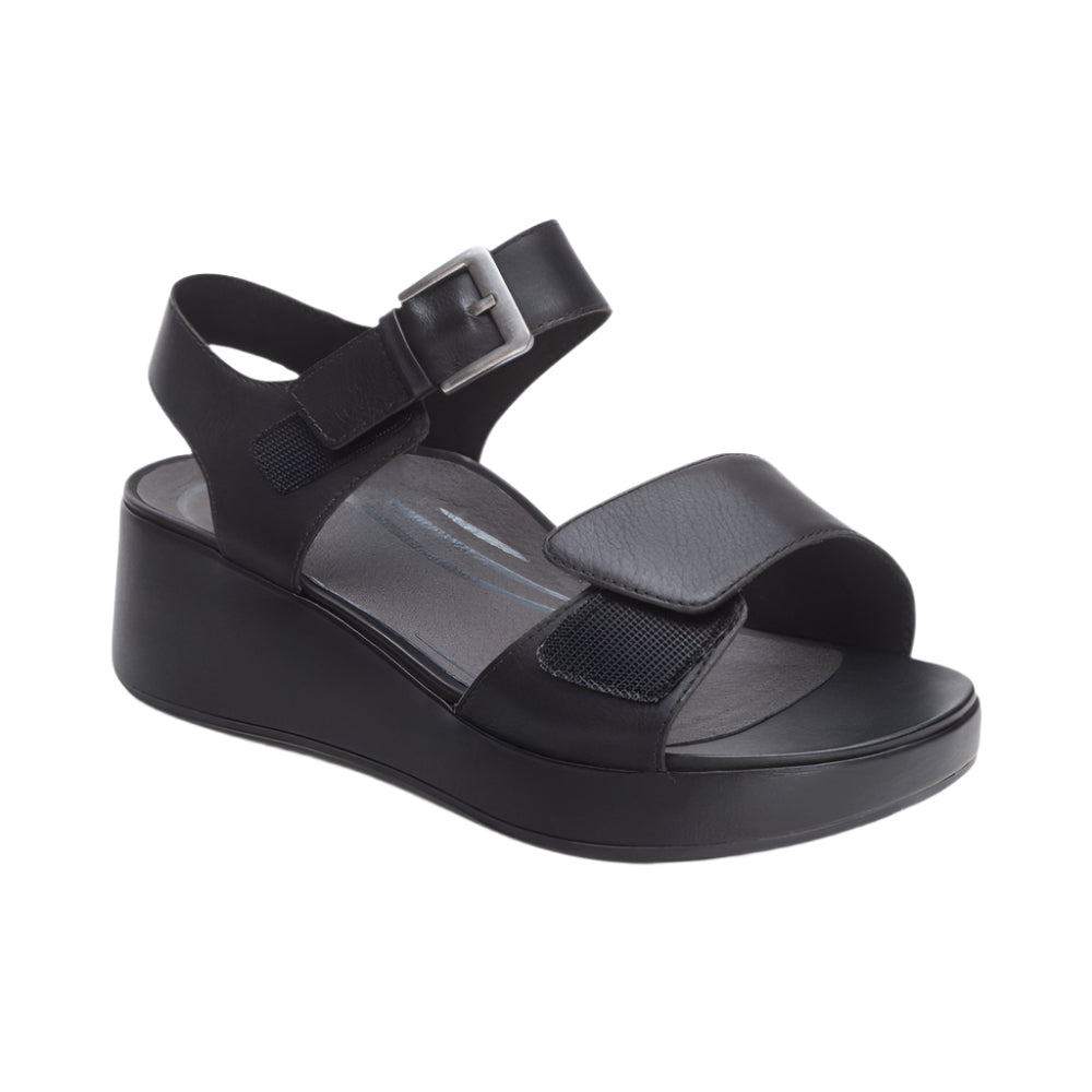 Dark Slate Gray Aetrex Women's Ariel Adjustable Quarter Strap Wedge Sandal Black