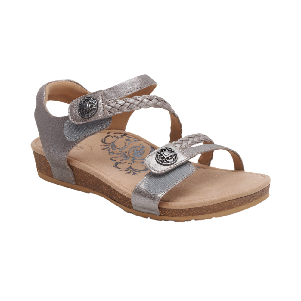 Aetrex Women's Jillian Braided Quarter Strap Sandal Brushed Silver