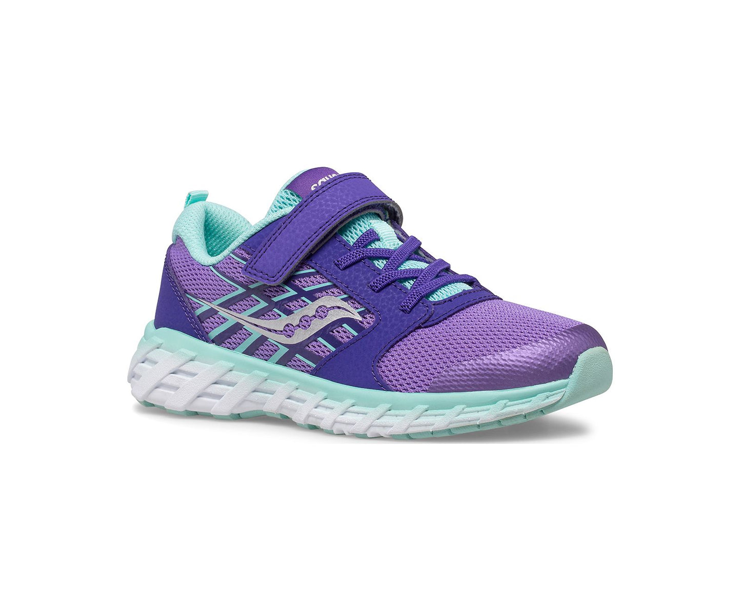 Gray Saucony Little Girls Wind 2.0 A/C Velcro Sneaker Purple / Turquoise