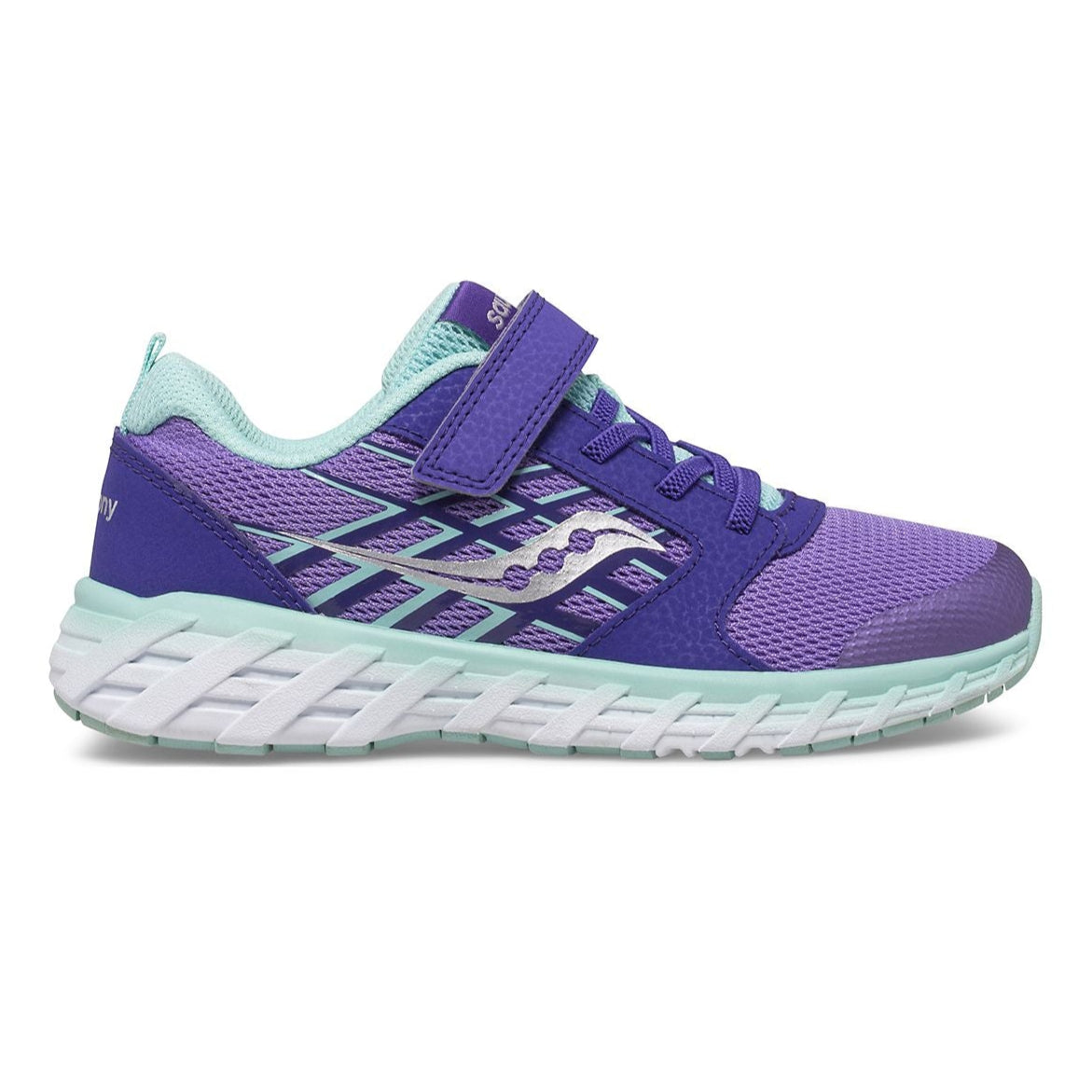 Gray Saucony Little Girls Wind 2.0 A/C Velcro Sneaker Purple / Turquoise
