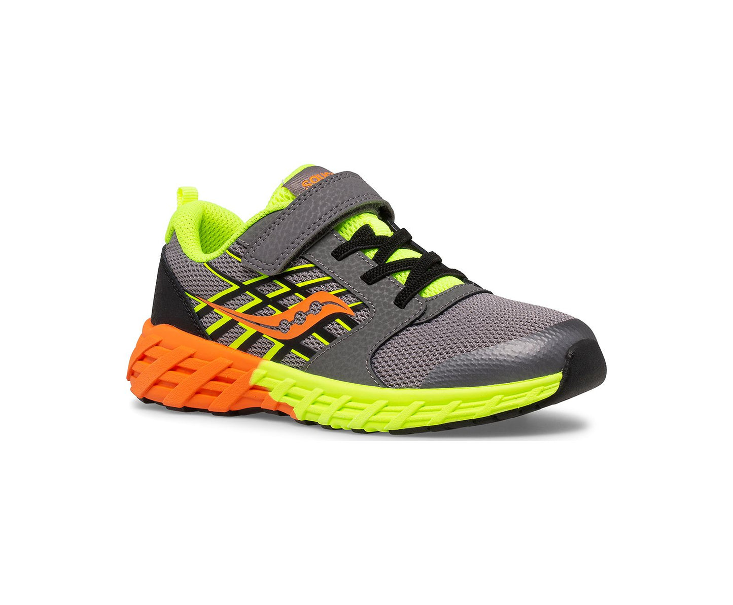 Dim Gray Saucony Boys Wind 2.0 A/C Hook and Loop Sneaker Grey / Citron